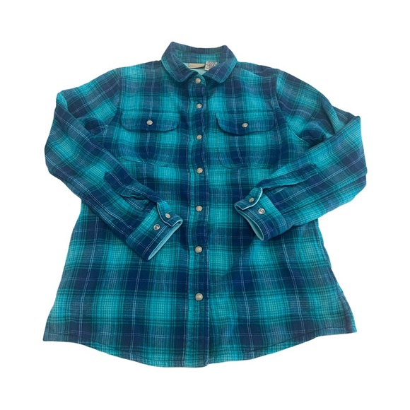 LL Bean Kids 10-12 Blue Flannel Fleece Lined Plaid Shacket Snap Outdoor‎ - Picture 1 of 4